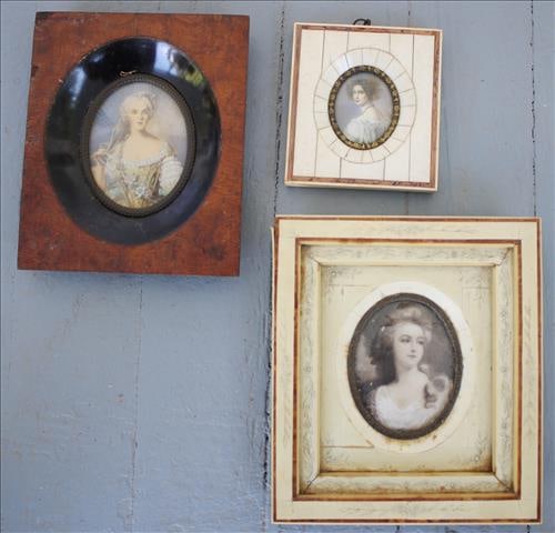 3 piece lot of antique paintings on porcelain of maiden (1 of 3)