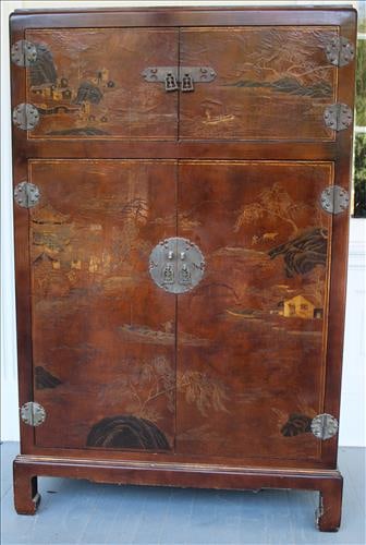 4 drawer oriental cabinet with decorative pulls and hinges (1 of 4)