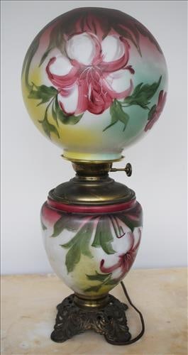 Victorian hand painted gone with the wind lamp, 22 in. T. (1 of 2)