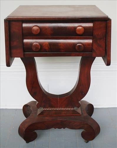 Mahogany Empire 2 drawer drop leaf work table (1 of 4)