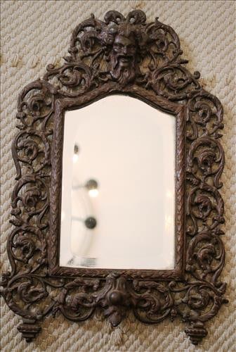 Contemporary cast iron decorator mirror, 14 in. T. (1 of 2)