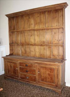 English Pine Welch Cupboard: English Pine Welch Cupboard, ca 1750, Two Shelves, Two Doors and Three Drawers, 90 in. T, 80.5 in. W, 20 in. D