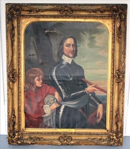 Large oil on canvas of Oliver Cromwell, ca. 1850, 48 x 40 (1 of 4)