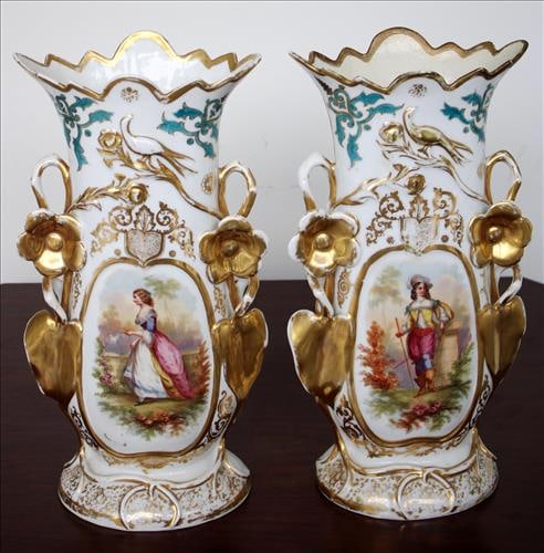 Pair of Old Paris vases with French man and woman (1 of 3)