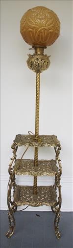 Adjustable brass piano lamp with yellow majolica shade (1 of 3)