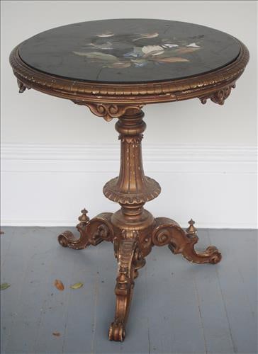 Victorian gold gilded round center table with black marble (1 of 3)