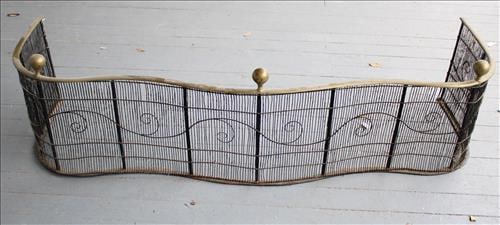 Early brass fireplace fender with wire center and accents (1 of 3)