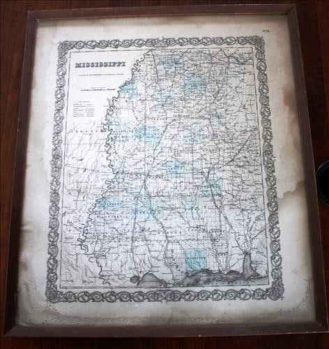 Vintage Framed Map of Mississippi, 19 X 17 (1 of 2)