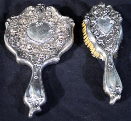 2 piece sterling-silver dresser set with S monogram (1 of 3)