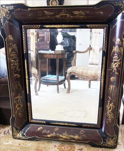 Oriental hanging wall mirror with beveled glass, 43 x 36 (1 of 3)