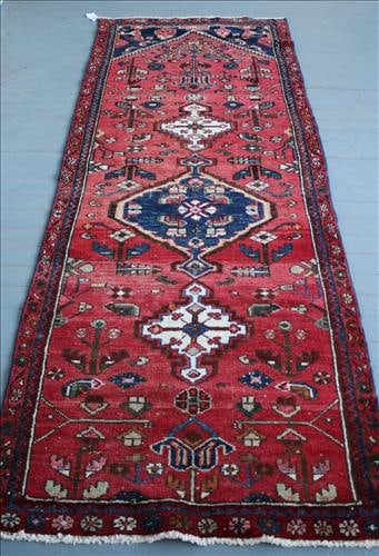 Persian handmade hall runner, red and navy, 3 ft. 1 in. x 8 ft. 1 in. (1 of 4)