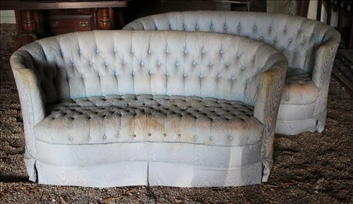 Pair of hotel sofas with rounded sides, ca. 1940 (1 of 3)