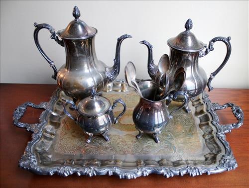 12 piece silver-plated tea set with matching spoons (1 of 3)