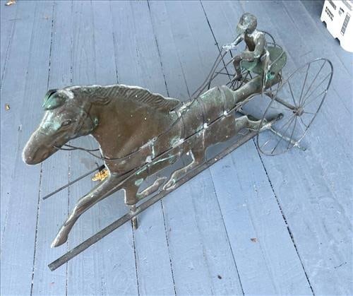 Antique Copper weather vane of racing jockey and horse (1 of 2)