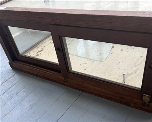 Small walnut 2 door sliding counter top store display cabinet (1 of 3)