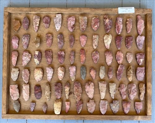 Collection of MS arrow heads many from the Natchez area: Collection of MS arrow heads many from the Natchez area, 27 in. Sq.
