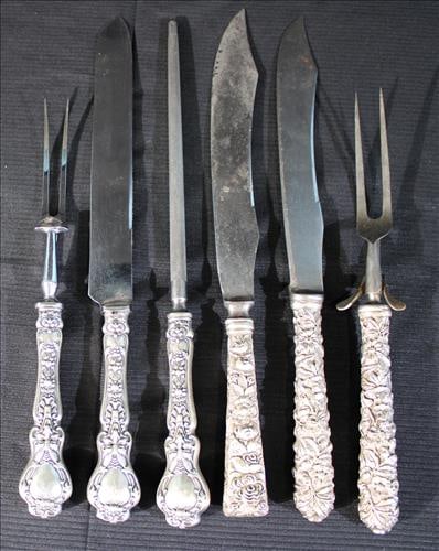 6 piece repousse carving set with sterling-silver handles (1 of 4)