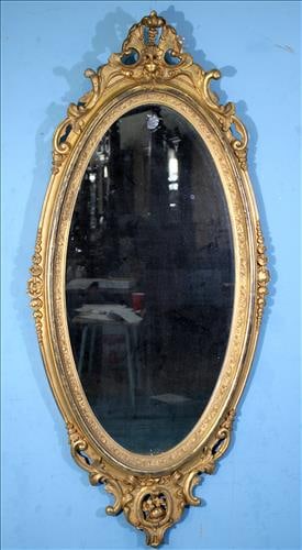 Gold gilded oval Victorian hang wall mirror, 59 x 28 (1 of 4)