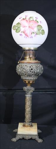 Brass Victorian banquet lamp with dragons and cupids (1 of 7)