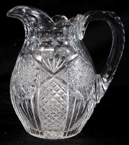 Brilliant cut glass lemonade pitcher signed Libby, 9 in T. (1 of 2)