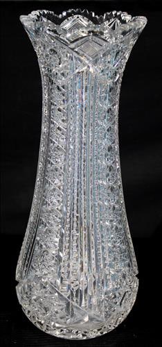 Brilliant zipper cut glass vase with scalloped top, 15 in. T. (1 of 4)