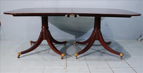Period mahogany Duncan Phyfe table with no leaves: Period mahogany Duncan Phyfe table with banded and inlaid top, has no leaves, 29 in. T, 79 in. L, 48 in. W.