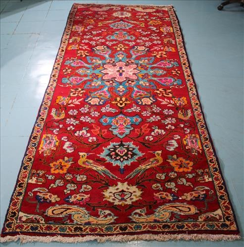 Iranian hand knotted red rug, 9 ft. 9 in. x 4 ft. 2 in. (1 of 4)