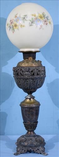 Banquet lamp with hand painted shade, signed Royal Lamp Co. (1 of 6)