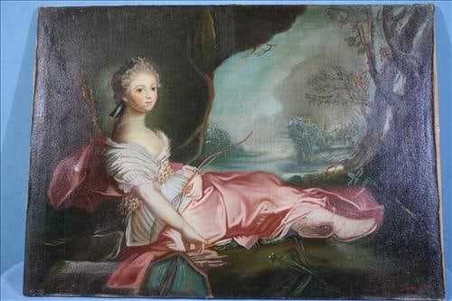 Unframed oil on canvas of girl in pink dress, 27 x 20: Unframed oil on canvas of girl in pink dress with bowl, self portrait of Adel Aide, signed by Falnien, 27 x 20