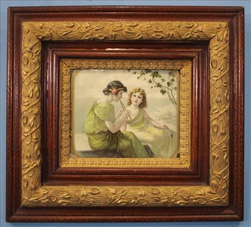 Old oak frame with print of 2 Victorian girls, 19 x 20 (1 of 3)