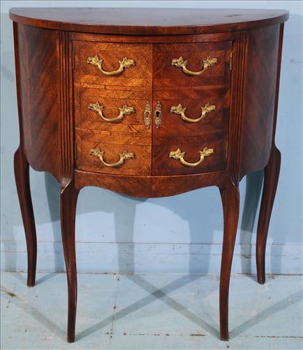 French half moon table with 3 drawers and bronze pulls (1 of 4)