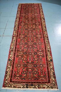 Handmade Persian runner rug, 2ft. 9 in. x 10 ft. 3 in.: Handmade Persian runner rug in red, pink and tan, 2ft. 9 in. x 10 ft. 3 in.