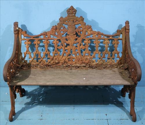 Cast iron wooden seat yard bench, 36 in. T, 45 in. W, 14 in. D. (1 of 3)