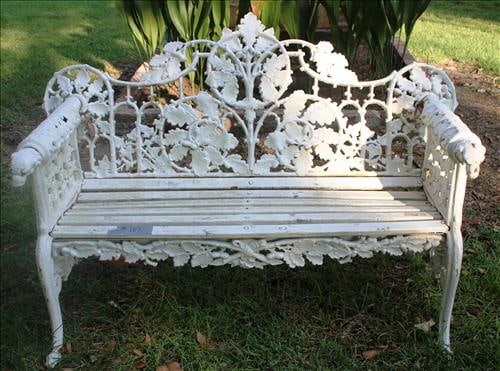 Cast iron heavy garden bench with lions head on arms (1 of 5)
