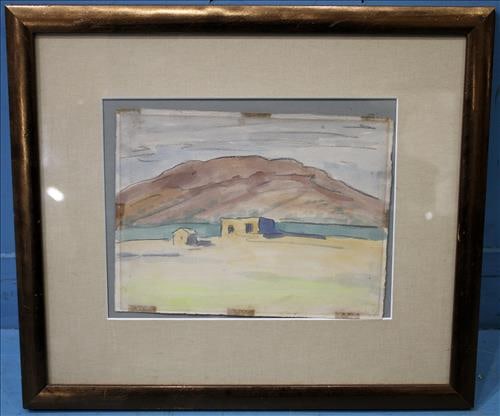 Matted and framed Southwest, watercolor by Diego Rivera: Matted and framed Southwest, watercolor by Diego Rivera, 15 x 17
