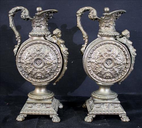 Pair of bronze ornate single handle ewers, 14 in. T, 7 in. W. (1 of 5)