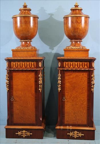 Pair of rosewood inlaid fruit coolers with lids with gold accents (1 of 6)