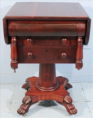 Mahogany Empire 3 drawer drop leaf nightstands (1 of 5)