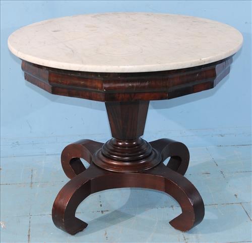 Mahogany empire octagon center table with white marble (1 of 3)