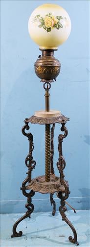 Old Victorian brass and alabaster piano lamp, 54.5 in. T. (1 of 4)