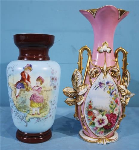 2 pieces, Old English Bristol vase and Old Paris vase, 16 in. T. (1 of 3)