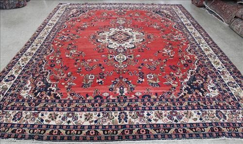 Handmade Persian rug with red center medallion: Handmade Persian rug with beautiful red center medallion, 10 ft. x 13 ft. 3 in.