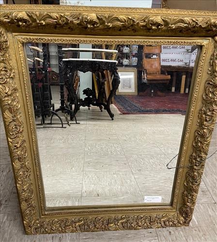 Hanging wall mirror in ornate gold gilded frame, 30 x 26.5 (1 of 2)