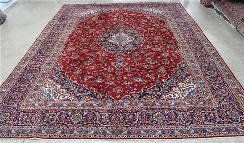 Handmade multicolor Persian rug with center medallion: Handmade multicolor Persian rug with center medallion and red background, 9 ft. 10 in. x 13 ft. 4 in.