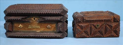 2 piece deal of old tramp art boxes, 55 in. T, 11 in. L. (1 of 4)