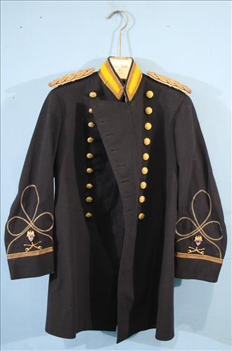 Early officers top coat with gold braids and accents: Early officers top coat with gold braids and accents