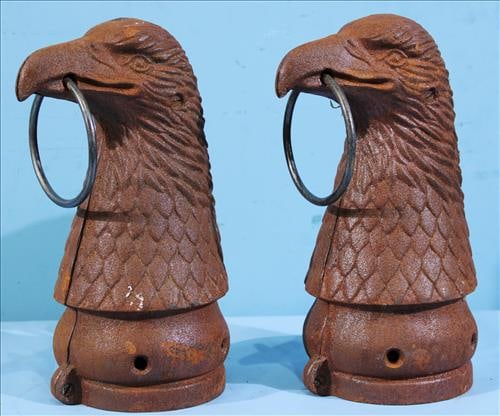 Pair of cast iron eagle head hitching post toppers (1 of 3)