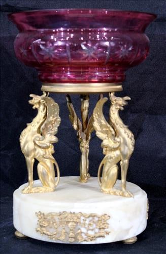 Marble and gilt bronze centerpiece with wing griffins, 13 x 9 (1 of 5)