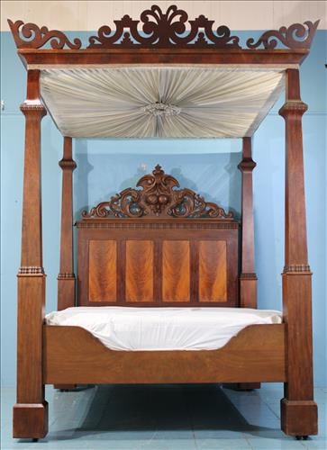 Mahogany plantation full tester bed with carved headboard (1 of 4)