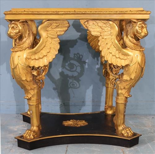 Solid metal French table with full figure gargoyles (1 of 9)